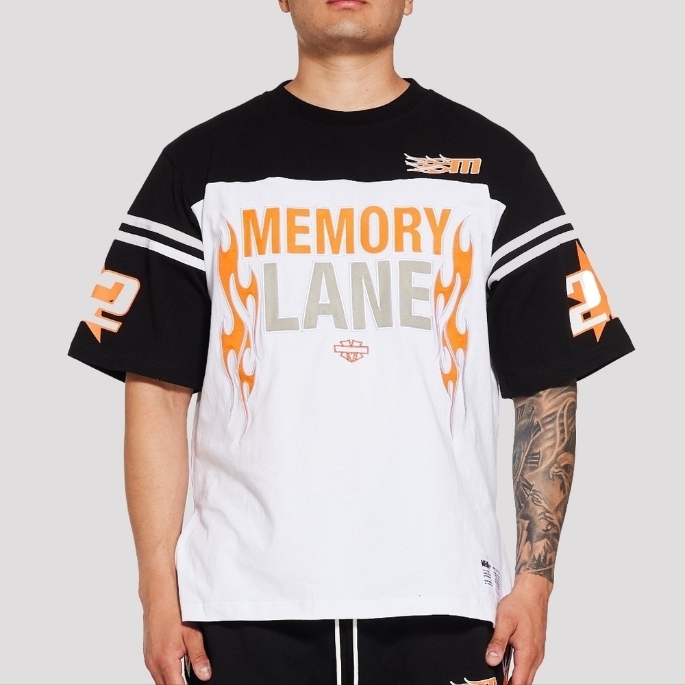Memory Lane LA White Colorblock Flame Graphic Rider Heavy Cotton Jersey Shirt